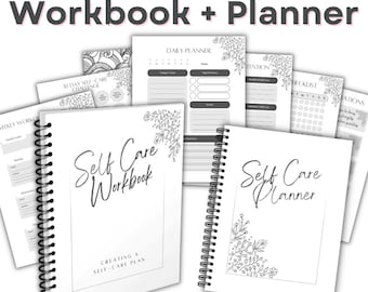 Minimalist Self-Care Planner & Workbook| Self-Care Digital Planner, Mood Tracker, Mindfulness Journal, Personal Growth, Care Package for Her