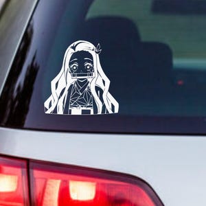 Anime Demon Slayer Nezuko Vinyl Sticker - decorative decal for cars, laptops, mirrors, mugs, water bottles, fun cartoon decor, waterproof