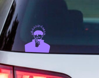 Anime Gojo Vinyl Sticker - decorative decal for cars, laptops, mirrors, mugs, water bottles, fun cartoon decor, waterproof