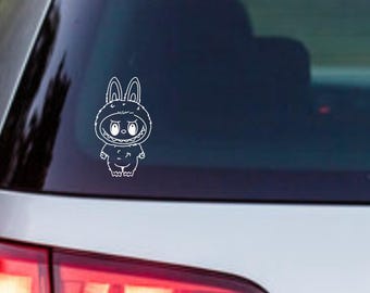 Labubu Vinyl Sticker - decorative decal for cars, laptops, mirrors, mugs, water bottles, fun cartoon decor, waterproof