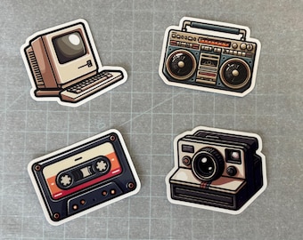 Retro Die Cut Stickers  - Boom Box, Cassette Tape, Instant Camera & Computer - Vintage-Inspired Stickers for Your Gear