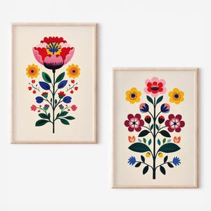 Scandinavian Folk Art Floral Print Scandi Gallery Wall Art Modern Cottagecore Flower Picture Scandinavian Farmhouse Print DIGITAL DOWNLOAD