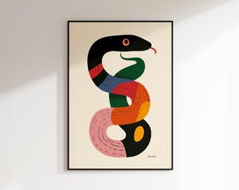 Colorfull Wall Art - Minimalist Striped Snake Print - Chinese Lunar Year - Modern Boho Printable