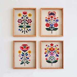 Art mural folklorique floral scandinave, galerie murale bohème scandinave, impression cottagecore scandinave, impression de fleurs scandinaves, TÉLÉCHARGEMENT NUMÉRIQUE