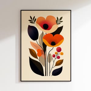 Scandinavian Floral Folk Art Print | Nordic Boho Wall Art | Modern Cottagecore | Scandinavian Style Mid Century Print | DIGITAL DOWNLOAD
