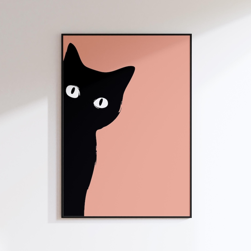 peeking black cat poster, cute cat print, home decor,... Anime Black Kitty Poster - Etsy