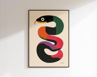 Snake Zodiac Art Print – Chinese Astrology Snake Sign Wall Decor - Modern Lunar Year Gift - Colorful Minimalist Poster