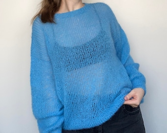 Airy Mohair Sweater, Hand Knit Pullover, Oversized Knit Sweater in Mohair, Loose Fit, Womens Knitted Blouse, Chunky sweater, Bridal sweater