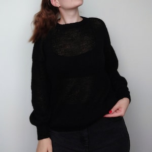 Airy Black Mohair Sweater, Hand Knit Pullover, Oversized Knit Sweater in Mohair, Loose Fit, Black sweater, Chunky sweater