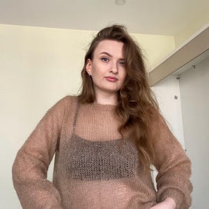 Suéter Airy Mohair, Jersey de punto a mano, Suéter de punto de gran tamaño en Mohair, Ajuste holgado, Blusa de punto para mujer, Suéter grueso, Suéter nupcial