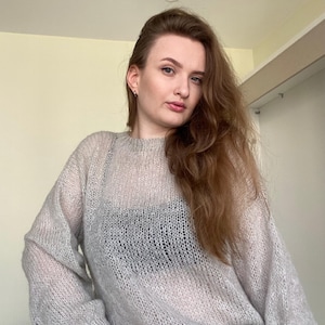 Airy Mohair Sweater, Hand Knit Pullover, Oversized Knit Sweater in Mohair, Loose Fit, Grey sweater, Chunky sweater
