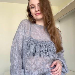 Airy Mohair Sweater, Hand Knit Pullover, Oversized Knit Sweater in Mohair, Loose Fit, Grey sweater, Chunky sweater
