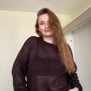Suéter de mohair aireado, jersey tejido a mano, suéter de punto de gran tamaño en mohair, corte holgado, blusa de punto para mujer, suéter grueso, suéter de novia