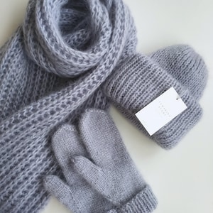 Knitted set, Hat scarf set, Mohair hat, Fluffy hat, Luxury scarf, Mohair scarf, Knit hat, Handmade mittens, Fluffy beanie, Knit beanie