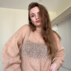 Airy Mohair Sweater, Hand Knit Pullover, Oversized Knit Sweater in Mohair, Loose Fit, Womens Knitted Blouse, Chunky sweater, Creamy sweater