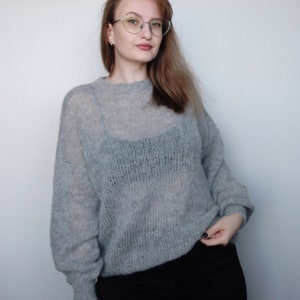 Airy Mohair Sweater, Hand Knit Pullover, Oversized Knit Sweater in Mohair, Loose Fit, Grey sweater, Chunky sweater