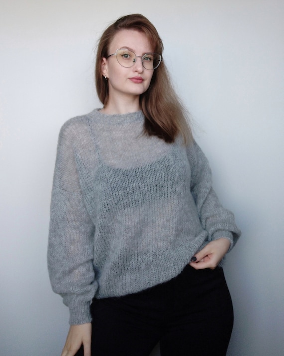 Luftiger Mohair Pullover, Handgestrickter Pullover, Oversized