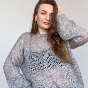 Airy Mohair Sweater, Hand Knit Pullover, Oversized Knit Sweater in Mohair, Loose Fit, Womens Knitted Blouse, Chunky sweater, Bridal sweater