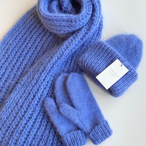 Knitted set, Hat scarf set, Mohair hat, Fluffy hat, Luxury scarf, Mohair scarf, Knit hat, Handmade mittens, Fluffy beanie, Knit beanie