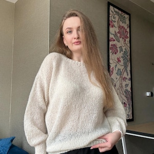 Airy Mohair Sweater, Hand Knit Pullover, Oversized Knit Sweater in Mohair, Loose Fit, Womens Knitted Blouse, Chunky sweater, Bridal sweater