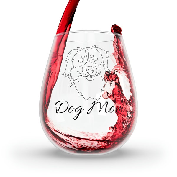 Dog Mom Stemless Wine Glass, Dog Mom gift, Dog Wine Glass, Cute Stemless Wine Glass, Dog Cup, Perfect for Dog Lovers, Australian Shepherd