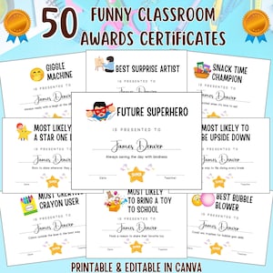 Funny Teacher Certificates, Editable Awards for End of Year Gifts, Teacher Appreciation, Digital Download