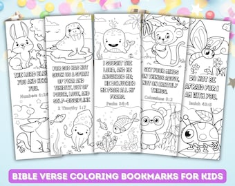 Printable Bible Verse Coloring Bookmark for Kids, Digital Download Coloring Page, Affirmation Kids Bible Study, Digital Art Animals Bookmark