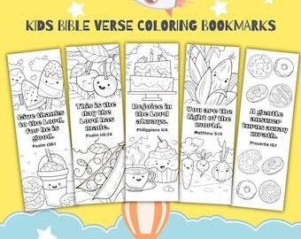 Printable Kids&#39; Bible Verse Coloring Bookmarks, Sunday School Set of 5 Coloring Book Digital Print, Coloring Page Digital Download