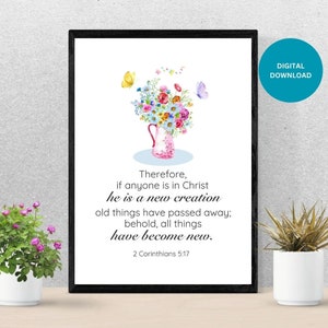 2 Corinthians 5:17 If Anyone Is in Christ He Is a New Creation Art, Corinthians Bible Verse Wall Art, Digital Download Modern Wall Decor