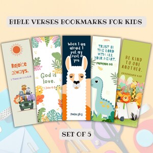 Utskrivbara bibelversbokmärken för barn: 5-pack digitalt nedladdningsbart kristet presentset