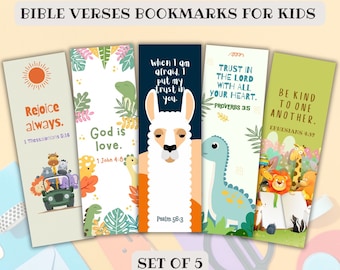 Bible Verse Bookmarks Set for Kids, Printable Christian Bookmarks, Bible Journaling Digital Download, Sunday School Crafts Digital Print