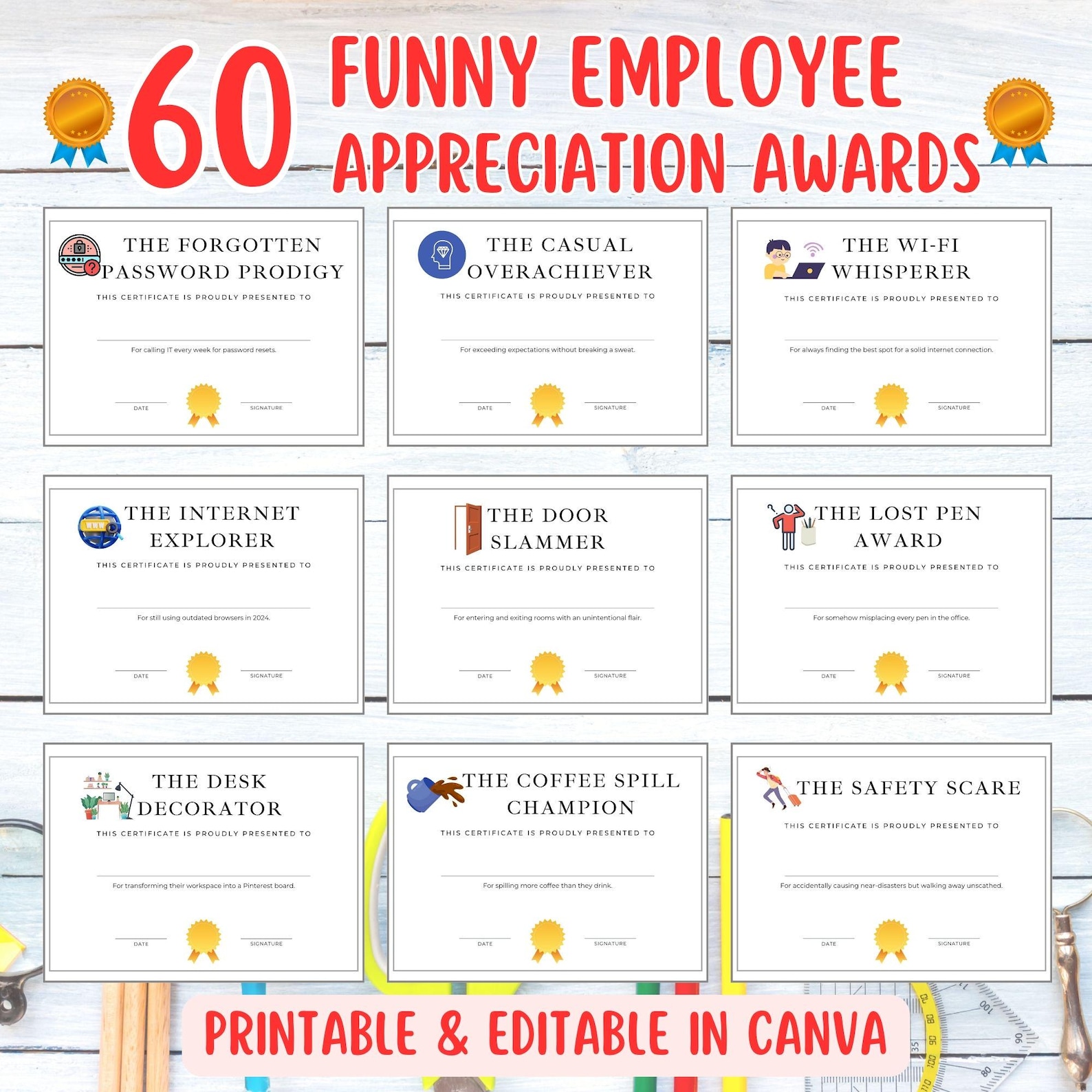 Funny Employee Appreciation Awards Editable Printable Recognition ...