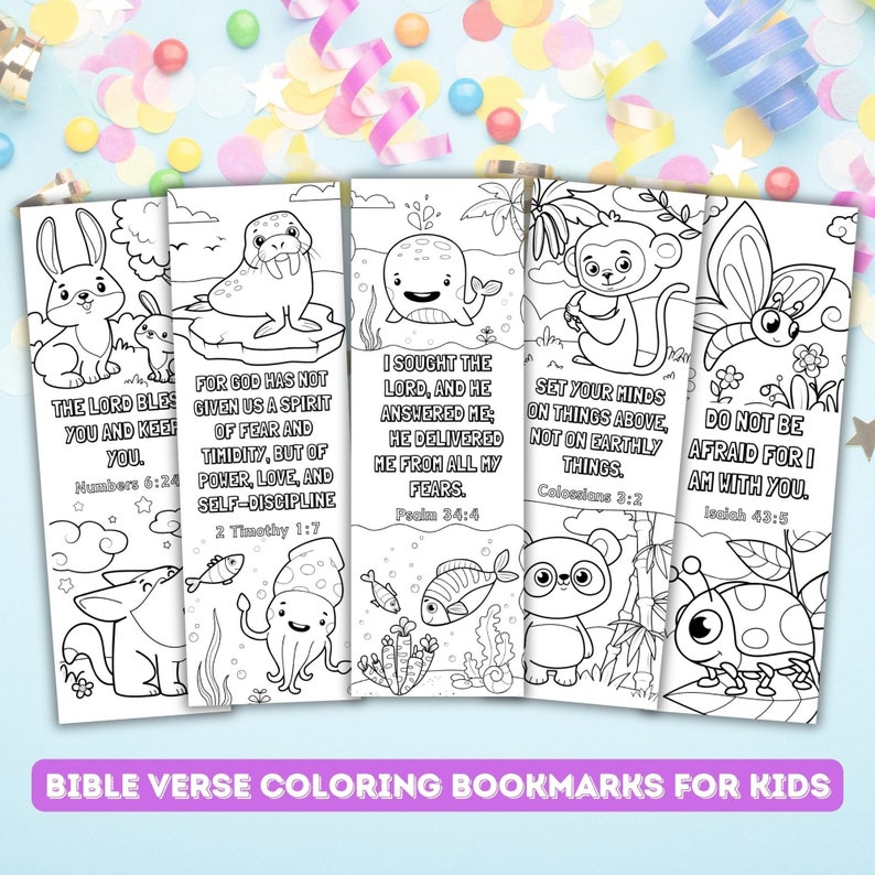 printable bible verse coloring bookmark for kids, digital download coloring page, affirmation kids bible study, digital art animals bookmark.jpg