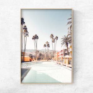Carta fotografica o tela per piscina Palm Springs, arredamento americano per l’estate, arredamento moderno di metà secolo, arte da parete colorata, spedizione gratuita in tutto il mondo