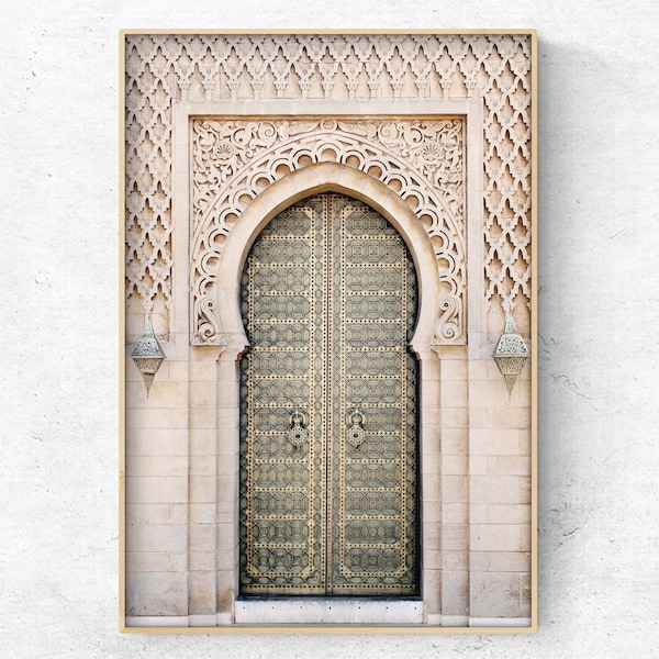 Photo de porte marocaine imprimée ou sur toile, décoration d'architecture islamique, toile encadrée Marrakech, affiche d'art arabe neutre, expédition dans le monde entier