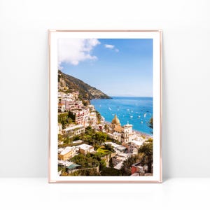 Foto della spiaggia di Positano sulla Costiera Amalfitana, stampa su carta o tela, poster costiero mediterraneo, arredamento spiaggia europeo, fotografia di Positano Italia