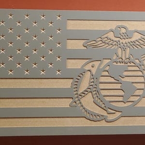 Wood American Flag with Marines Logo | Rustic Patriotic Gift