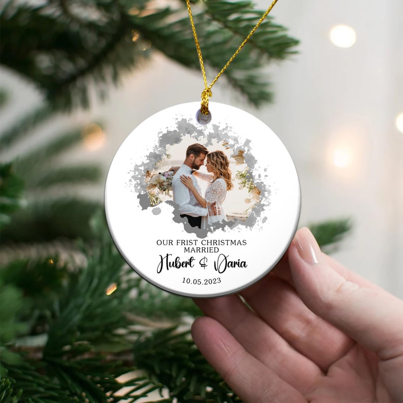 First Married Christmas Ornament, Wedding Photo Ornament, Gift for