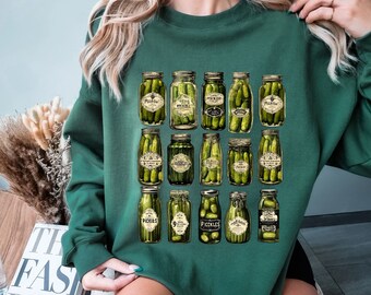 Vintage Canned Pickles Sweatshirt,Pickle Lovers Sweater,Canning Season Sweatshirt, Homemade Pickles Sweater, Pickle Jar Crewneck Sweatshirt