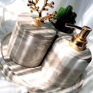 Grey Marble Bathroom Set,  Soap Dish, Tray, Cotton Dish,Decorative Bathroom Set, Luxury Bathroom Decor,For the Most Beautiful Bathrooms