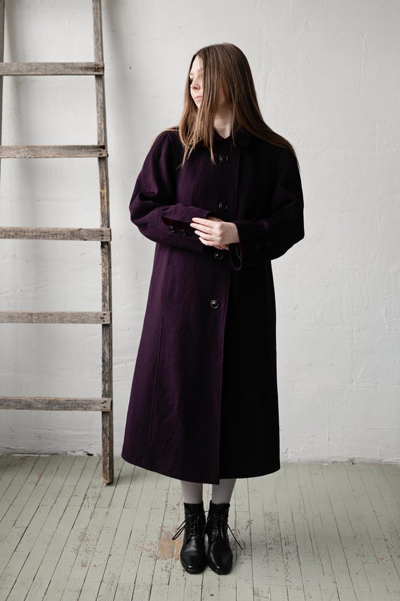 ヴィンテージウールカシミアコート、ダークパープル、サイズM - Etsy 日本