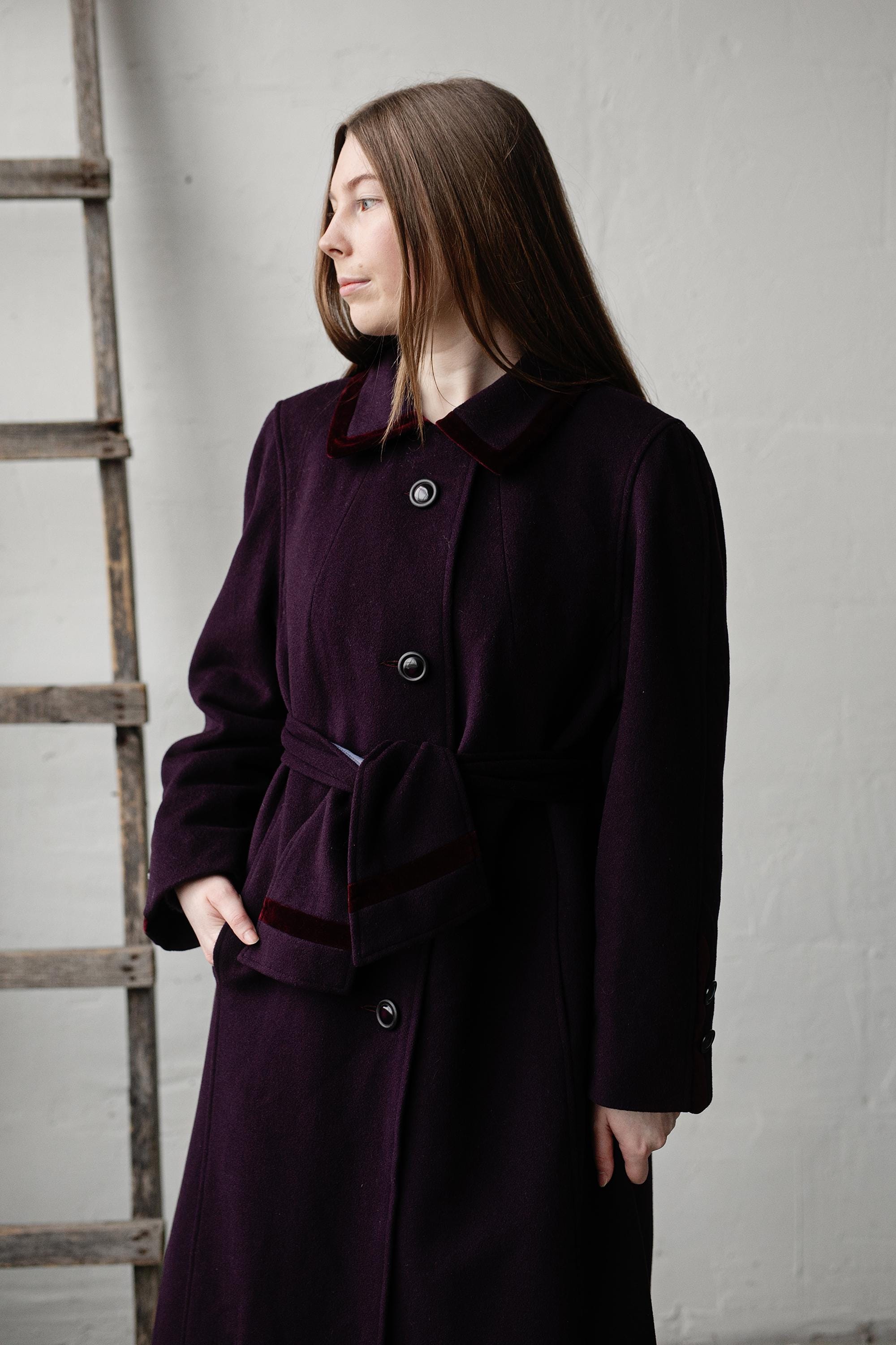 ヴィンテージウールカシミアコート、ダークパープル、サイズM - Etsy 日本