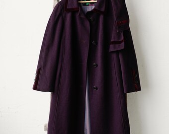ヴィンテージウールカシミアコート、ダークパープル、サイズM - Etsy 日本
