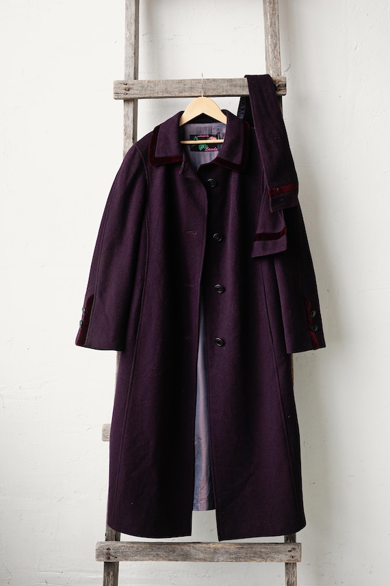 ヴィンテージウールカシミアコート、ダークパープル、サイズM - Etsy 日本