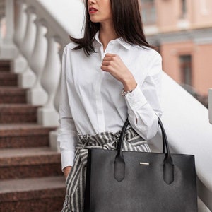 Women&#39;s black Shopper leather bag Blackwood
