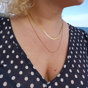 Double Layer Snake Chain Necklace,Gold Snake Chain Necklace Layering Necklaces, Herringbone Flat Necklace Set,Choker Chain Set, Layering