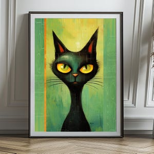 Afiche "Gato Artístico". Póster impreso en papel mate de primera calidad para enmarcar.