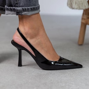 Black Patent Leather High Heels Sandals,Handmade Shoes,open toe sandal,ankle strap heels,herringbone pattern, evening sandals, April