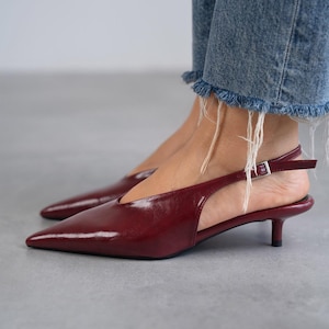 Burgundy Vegan Faux leather,Low Heels Shoes,vegan leather,pointed toe shoes,Slingback Closed Toe,Ankle strap shoes,Evening shoes,Dalia