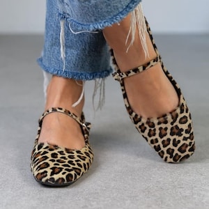 Leopard Echtleder Damen Flache Schuhe, Damen Loafer, Ballerinas, Flache Schuhe, Büroschuhe, Lässige Loafer, flacher Absatz, Wish Bild 3